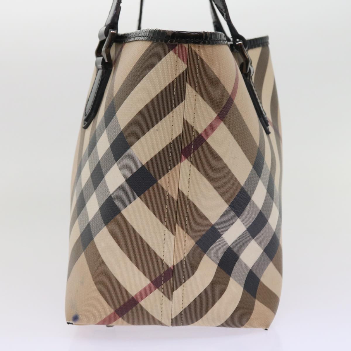 BURBERRY Nova Check Tote Bag PVC Leather Beige Auth 54685