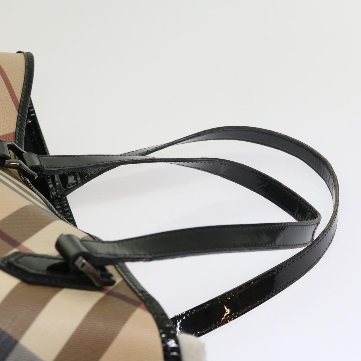 BURBERRY Nova Check Tote Bag PVC Leather Beige Auth 54685