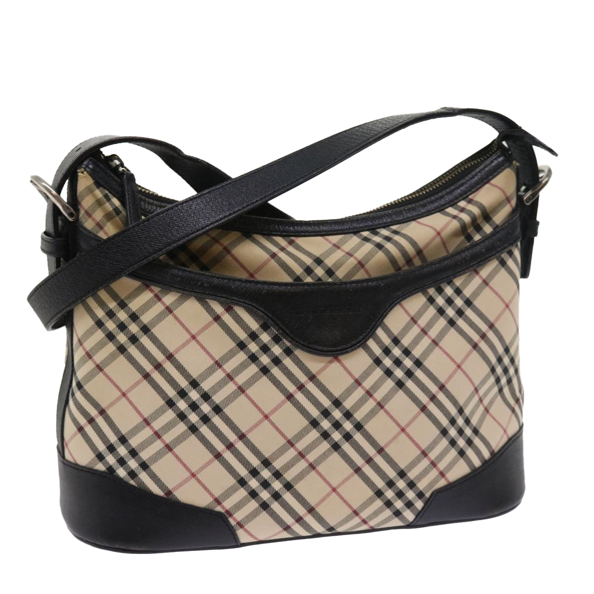 BURBERRY Nova Check Shoulder Bag Nylon Leather Beige Black Auth 54687