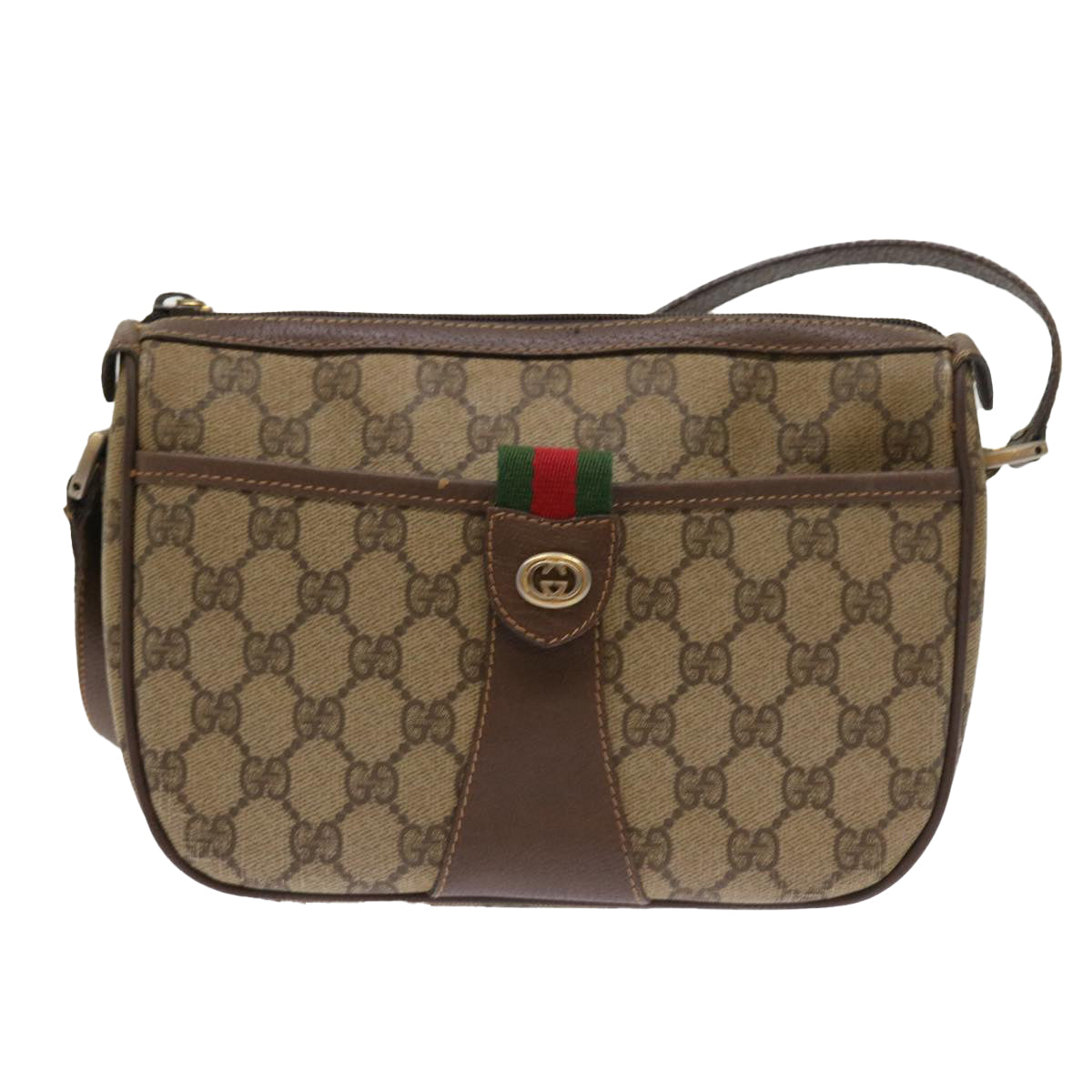 GUCCI GG Supreme Web Sherry Line Shoulder Bag Beige Red 89 02 032 Auth 54689