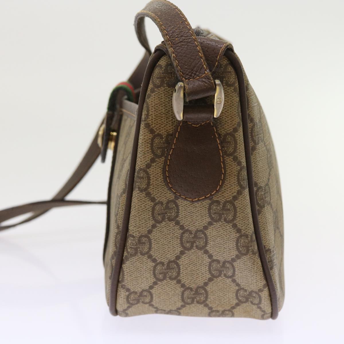 GUCCI GG Supreme Web Sherry Line Shoulder Bag Beige Red 89 02 032 Auth 54689