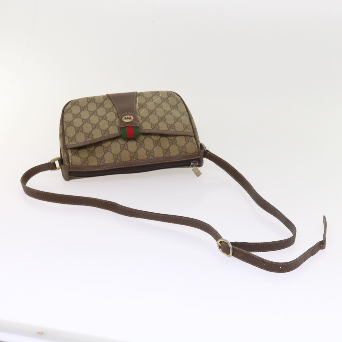 GUCCI GG Supreme Web Sherry Line Shoulder Bag Beige Red 89 02 032 Auth 54689