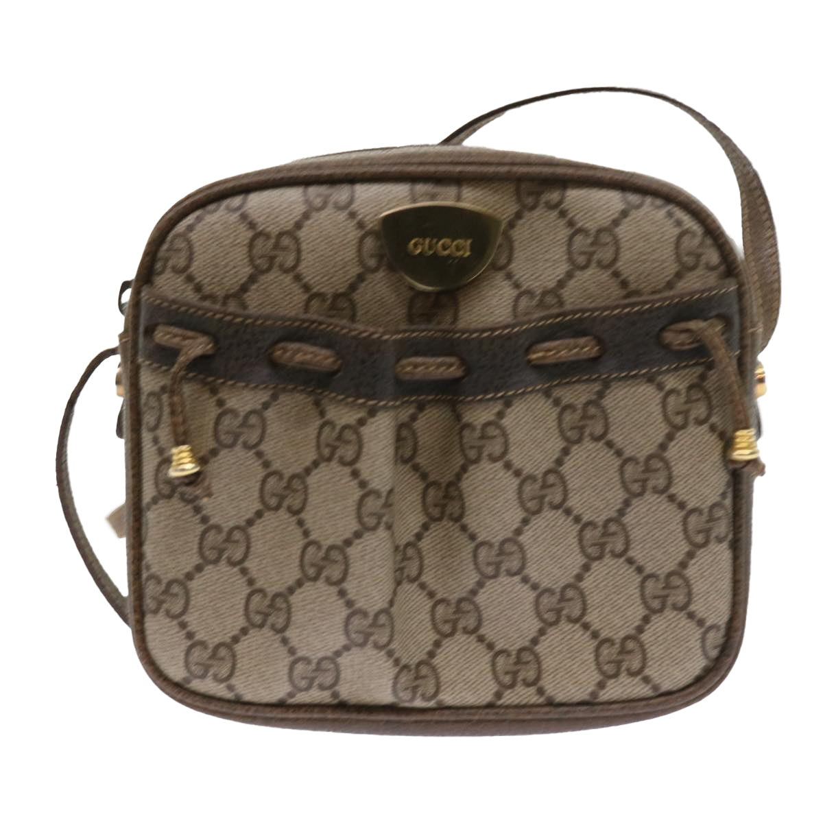 GUCCI GG Supreme Shoulder Bag PVC Leather Beige Auth 54691 - 0