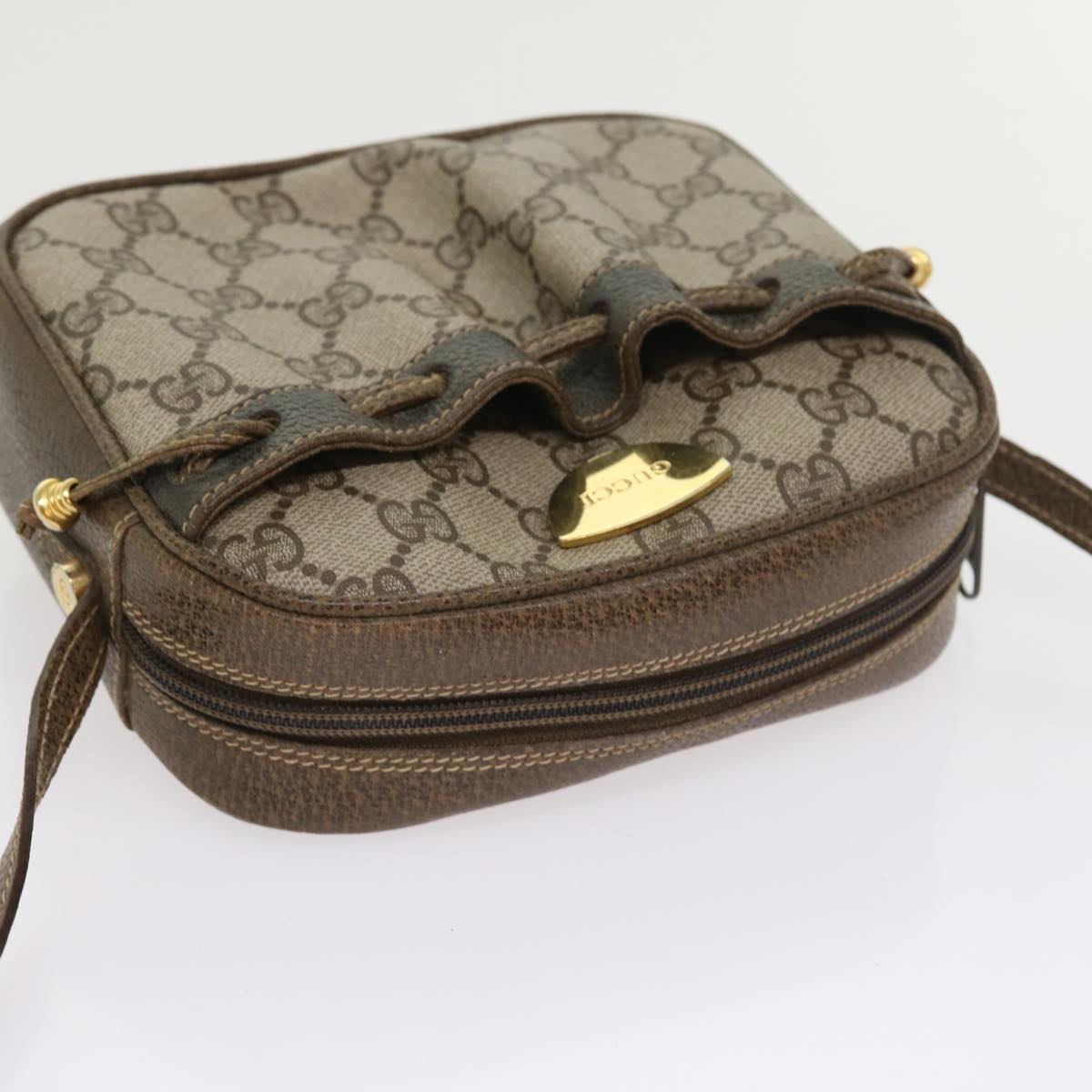 GUCCI GG Supreme Shoulder Bag PVC Leather Beige Auth 54691