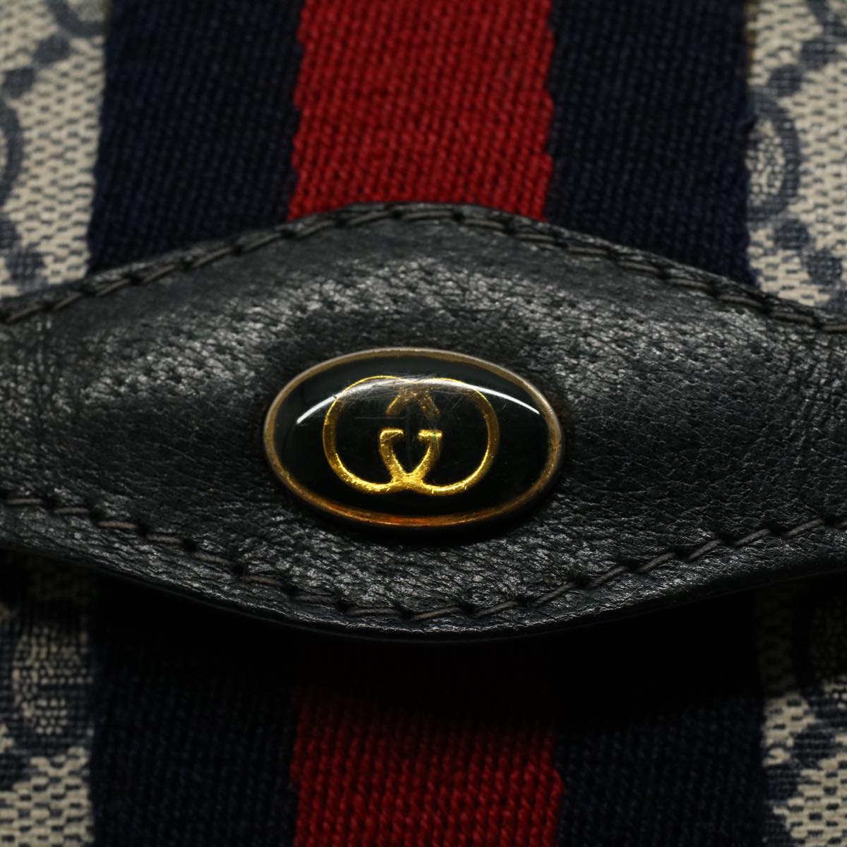 GUCCI GG Canvas Sherry Line Clutch Bag Gray Red Navy 41 014 3087 30 Auth 54692