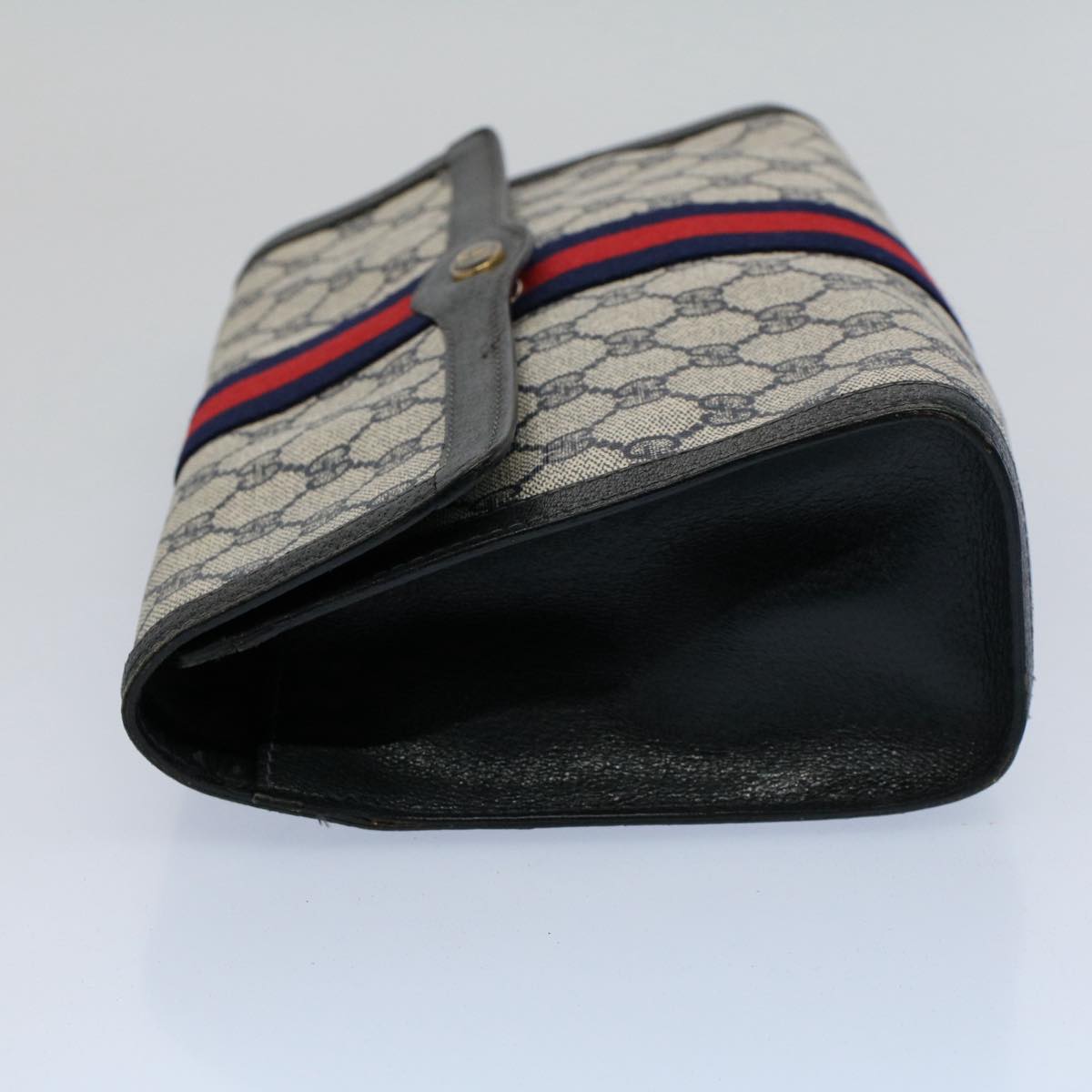 GUCCI GG Canvas Sherry Line Clutch Bag Gray Red Navy 41 014 3087 30 Auth 54692