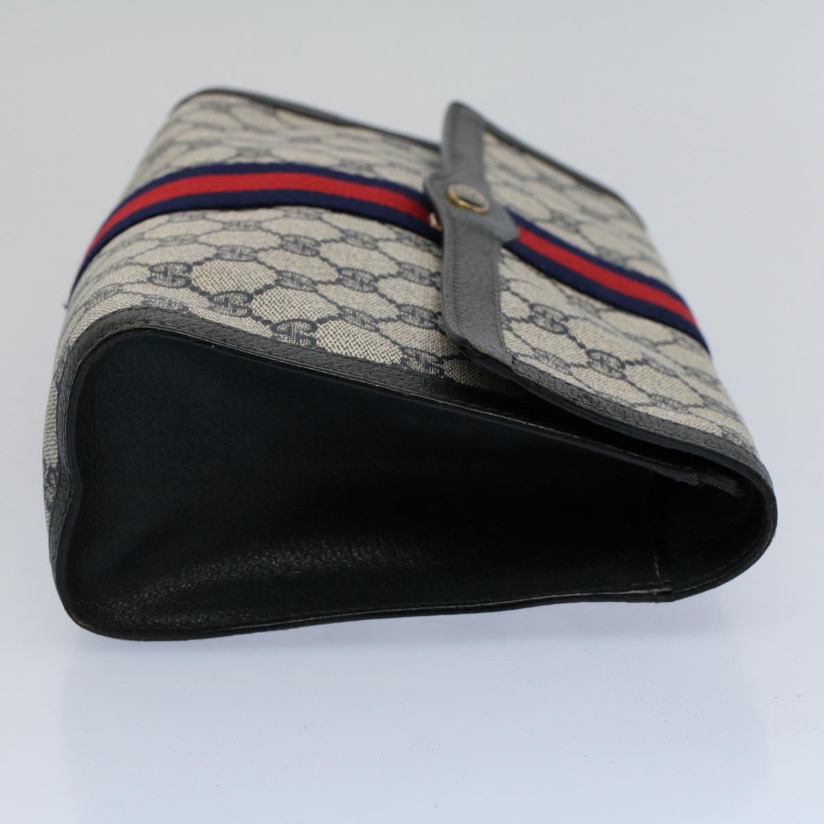 GUCCI GG Canvas Sherry Line Clutch Bag Gray Red Navy 41 014 3087 30 Auth 54692