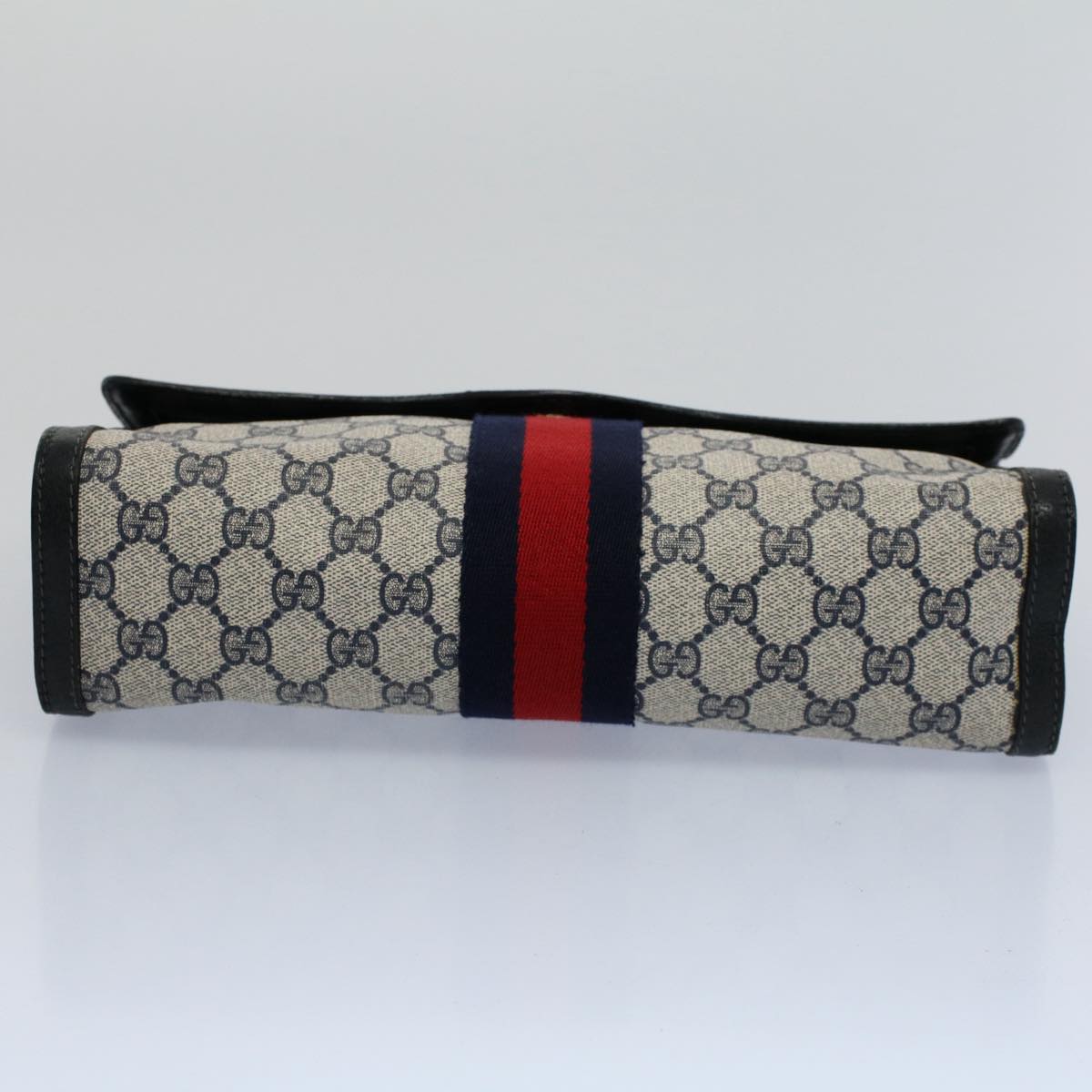 GUCCI GG Canvas Sherry Line Clutch Bag Gray Red Navy 41 014 3087 30 Auth 54692