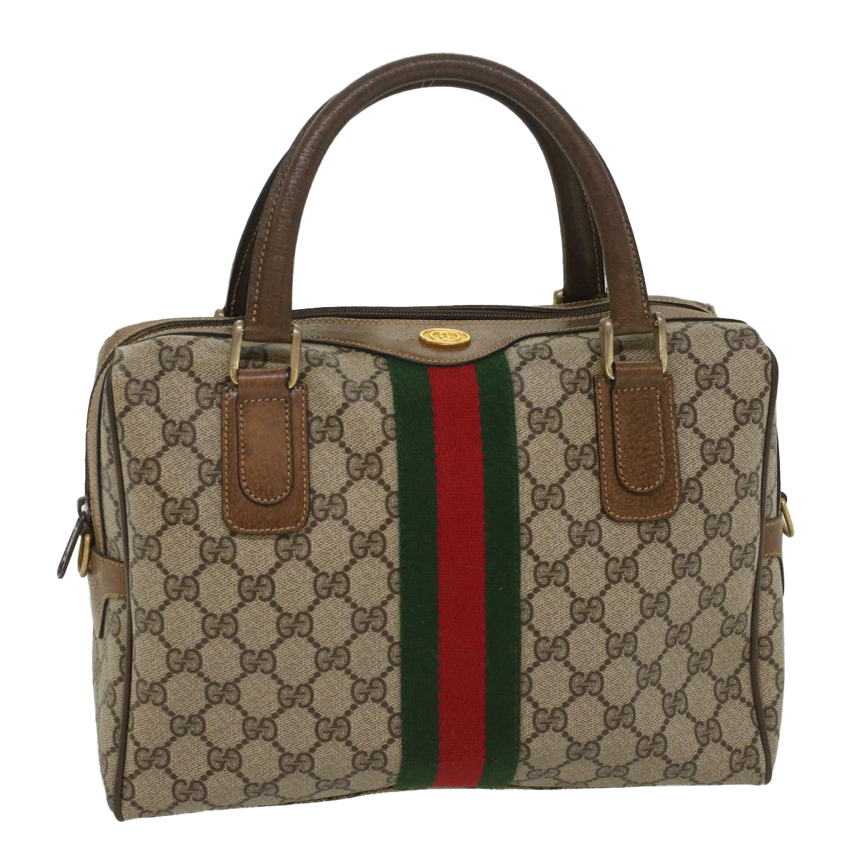 GUCCI GG Supreme Web Sherry Line Hand Bag Beige Red 378 002 3839 Auth 54693