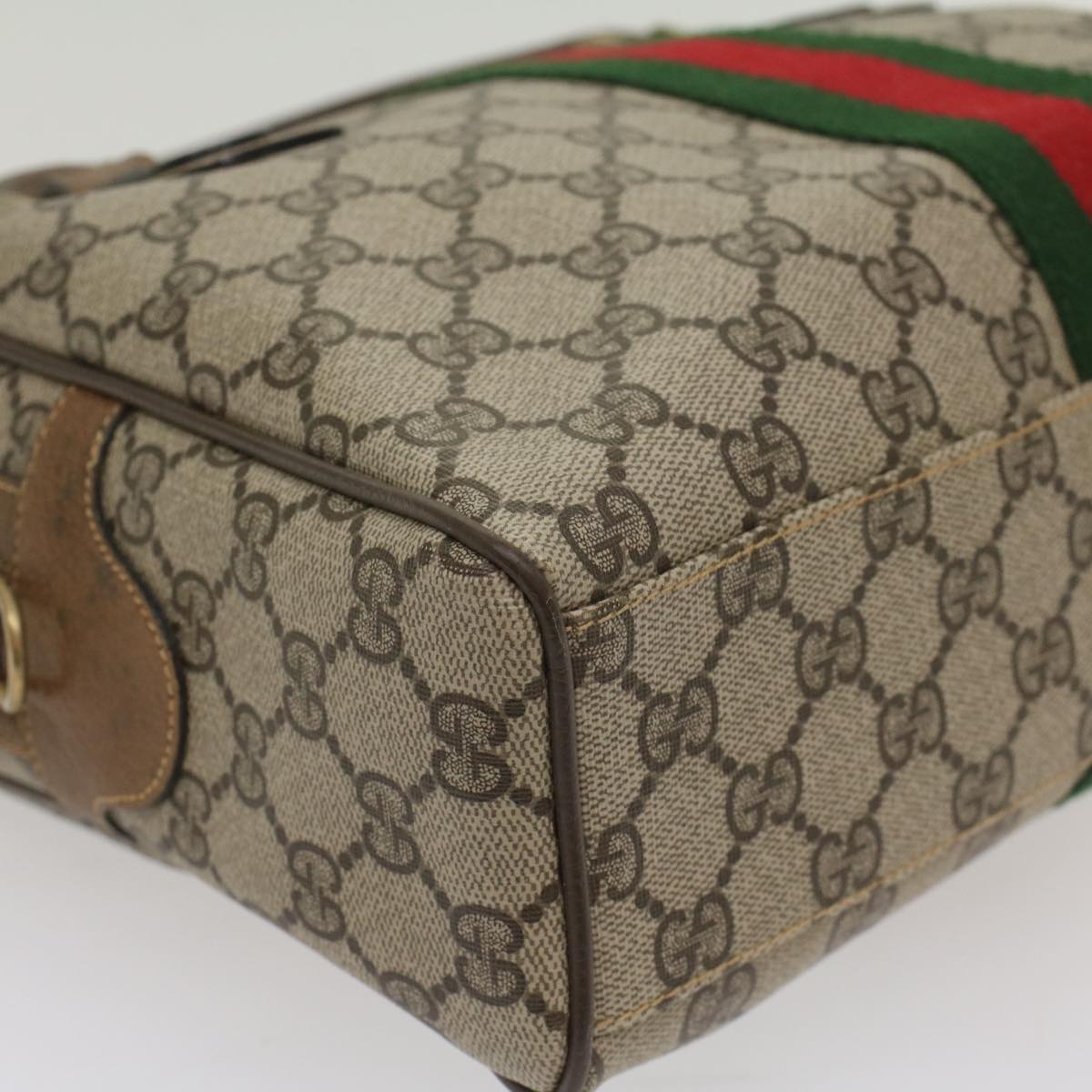 GUCCI GG Supreme Web Sherry Line Hand Bag Beige Red 378 002 3839 Auth 54693