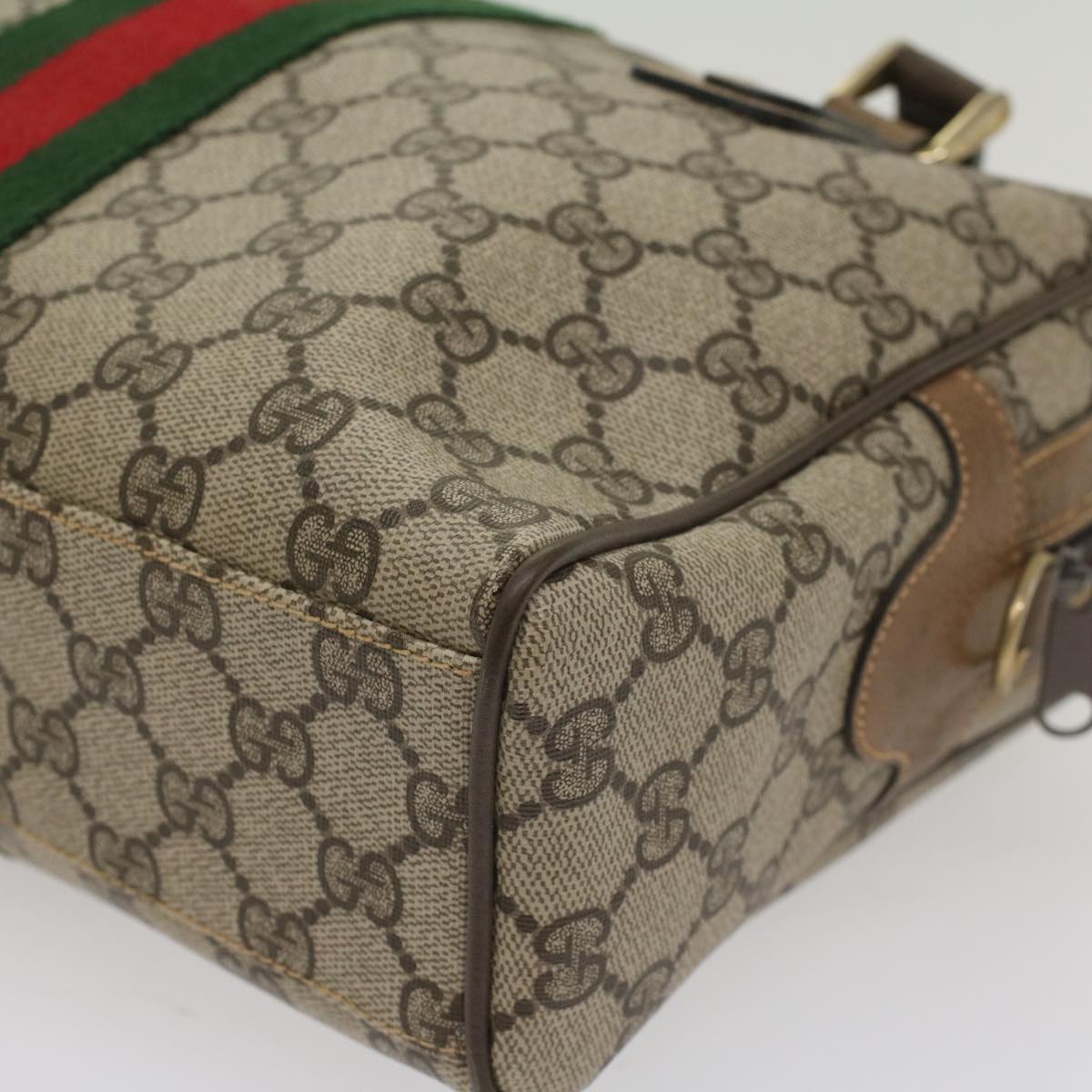 GUCCI GG Supreme Web Sherry Line Hand Bag Beige Red 378 002 3839 Auth 54693