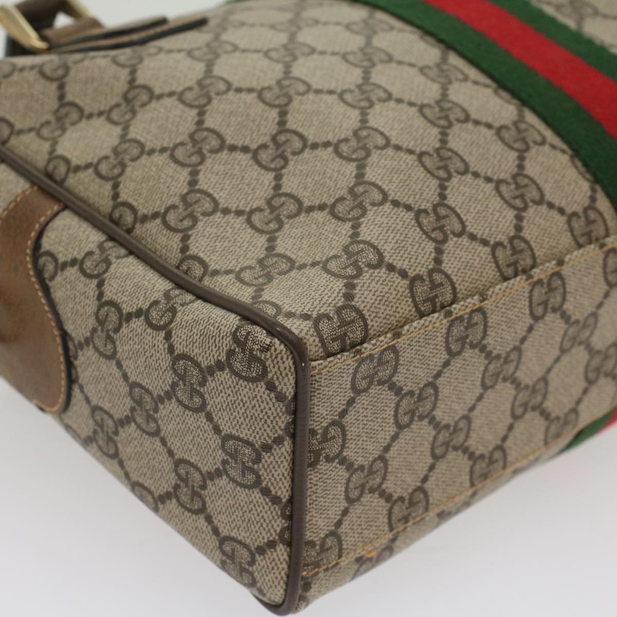 GUCCI GG Supreme Web Sherry Line Hand Bag Beige Red 378 002 3839 Auth 54693