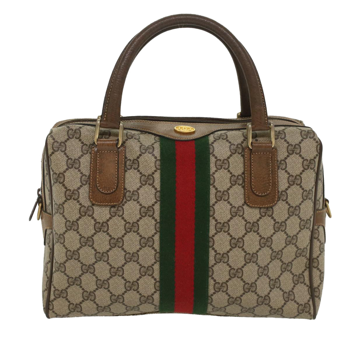 GUCCI GG Supreme Web Sherry Line Hand Bag Beige Red 378 002 3839 Auth 54693