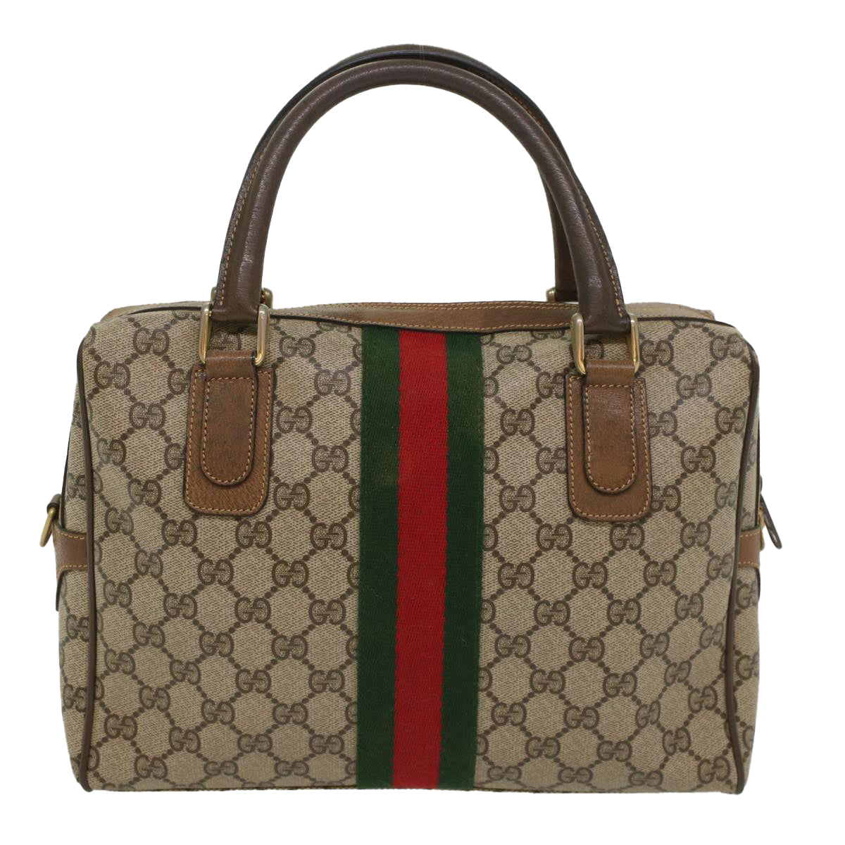 GUCCI GG Supreme Web Sherry Line Hand Bag Beige Red 378 002 3839 Auth 54693