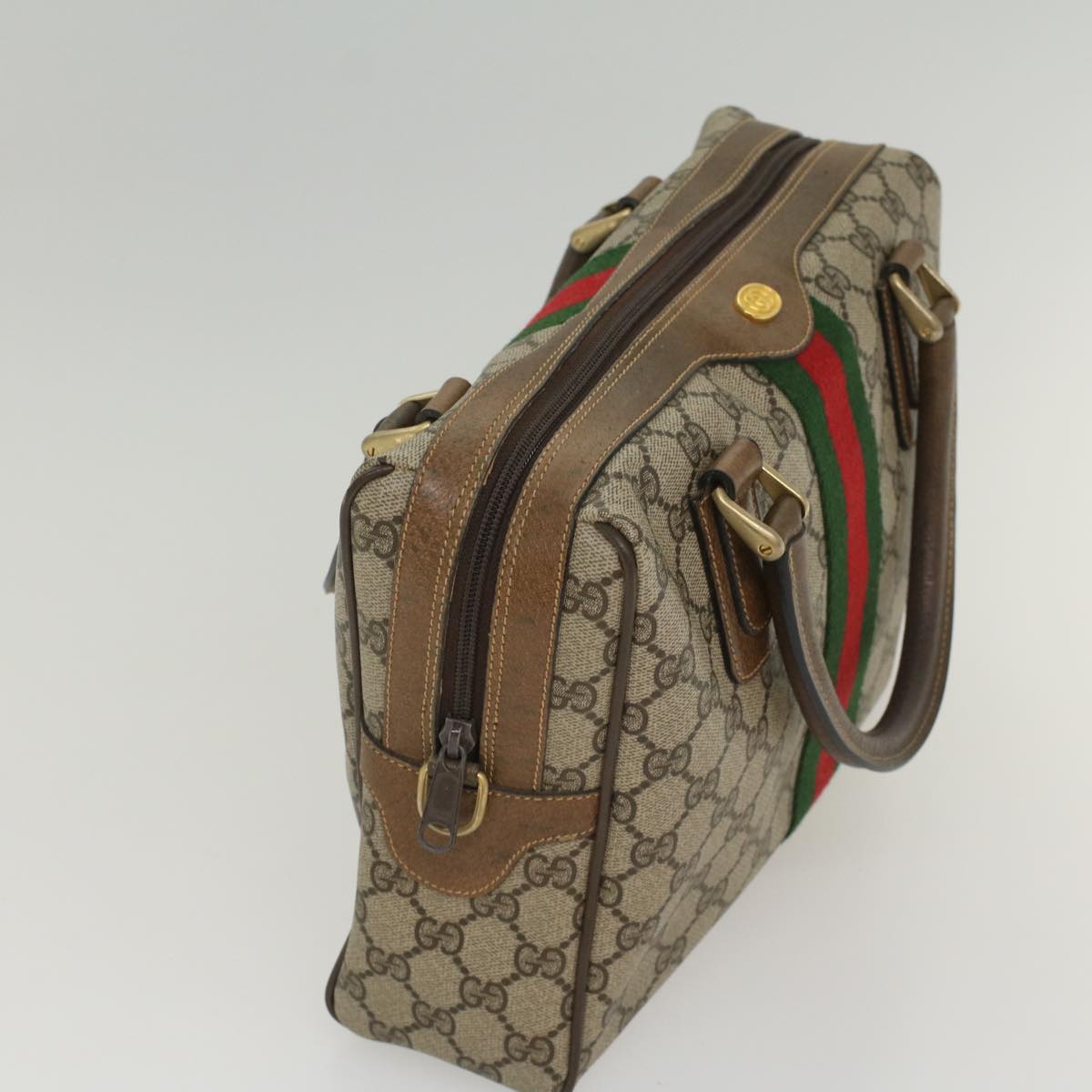 GUCCI GG Supreme Web Sherry Line Hand Bag Beige Red 378 002 3839 Auth 54693