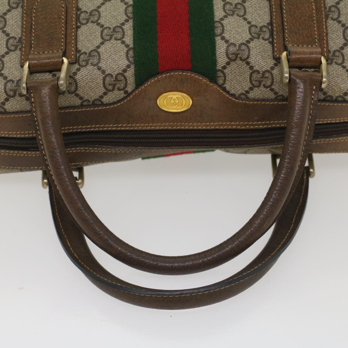 GUCCI GG Supreme Web Sherry Line Hand Bag Beige Red 378 002 3839 Auth 54693