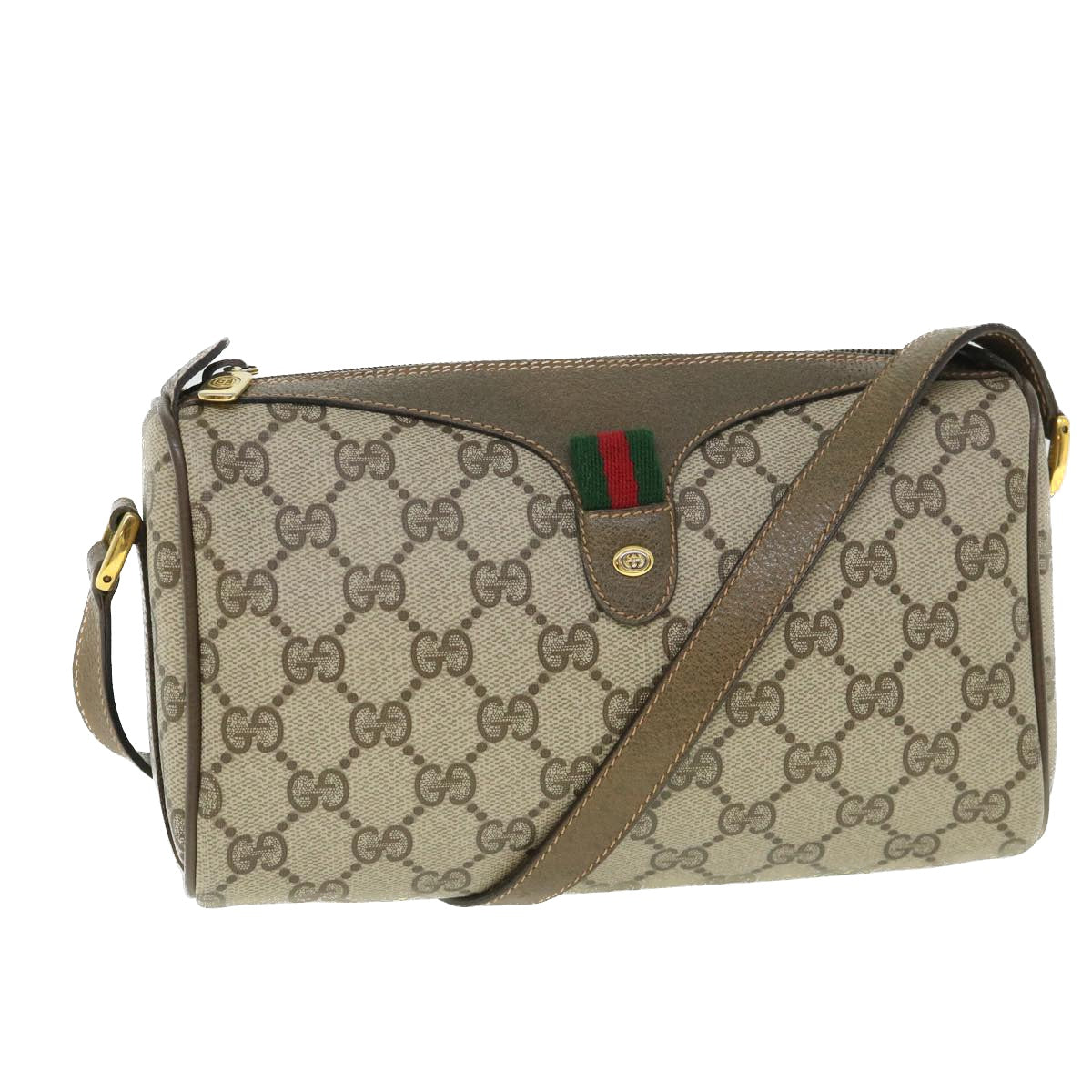 GUCCI GG Supreme Web Sherry Line Shoulder Bag Beige Red 89 02 018 Auth 54694