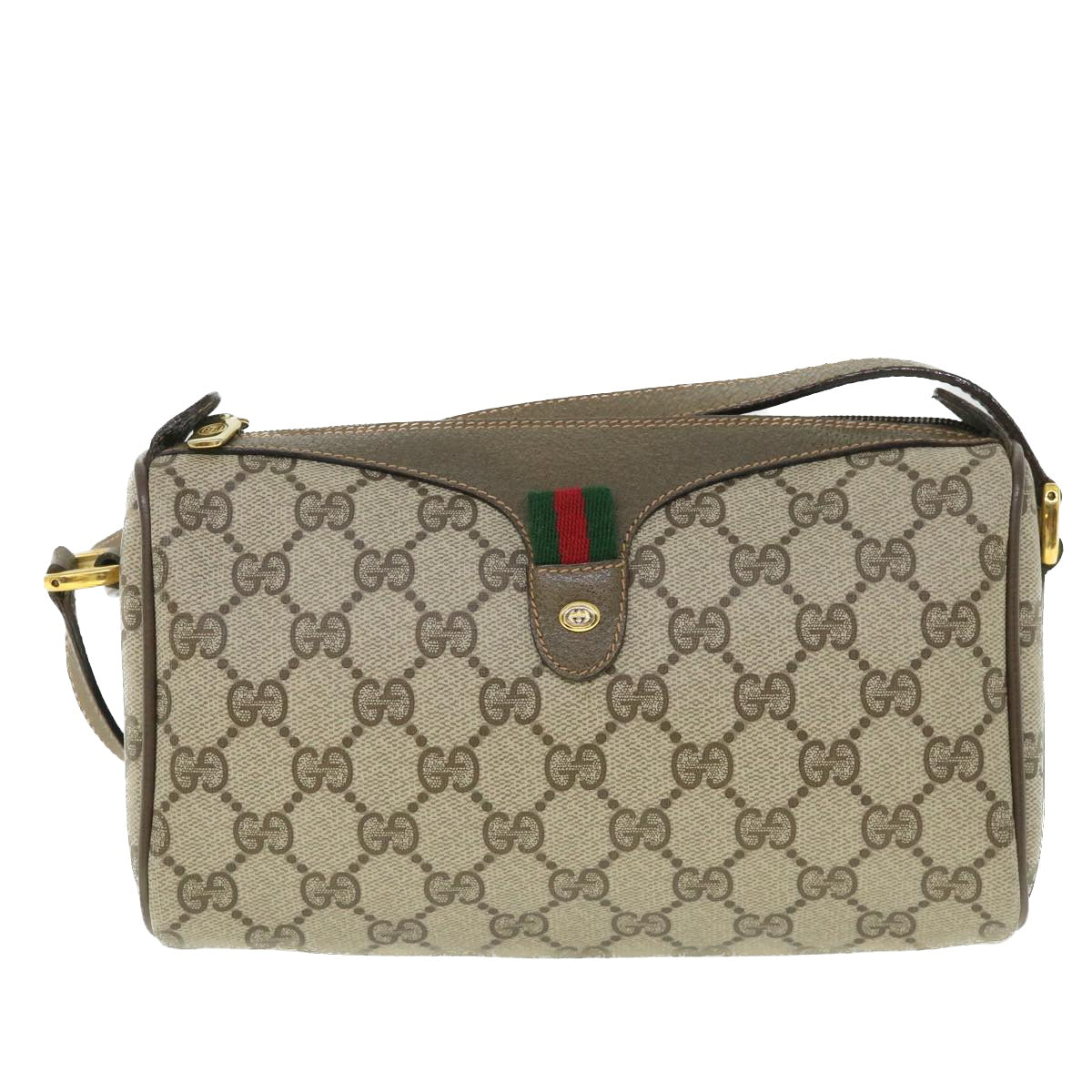 GUCCI GG Supreme Web Sherry Line Shoulder Bag Beige Red 89 02 018 Auth 54694