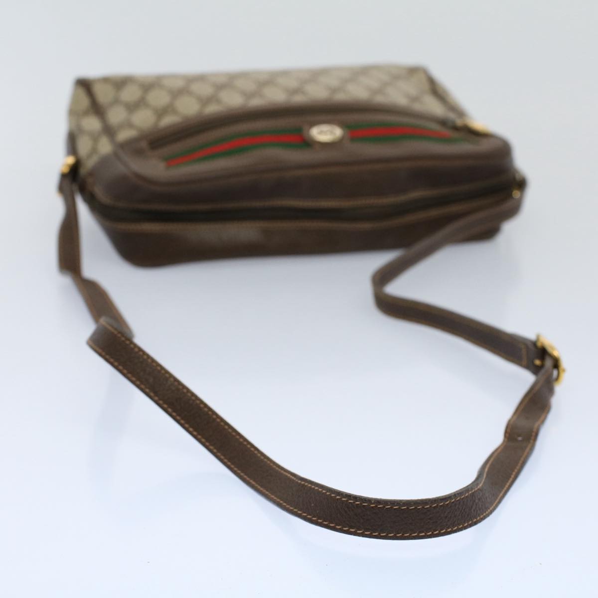 GUCCI GG Supreme Web Sherry Line Shoulder Bag Beige Red 119 02 088 Auth 54697