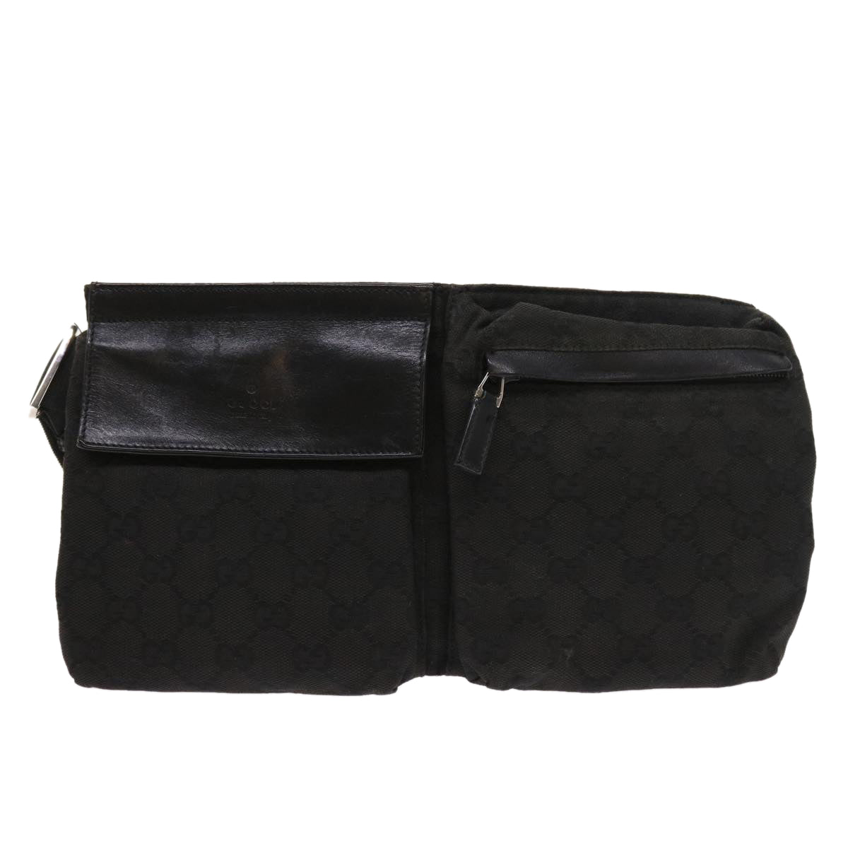 GUCCI GG Canvas Waist bag Leather Black 0181621 Auth 54701 - 0