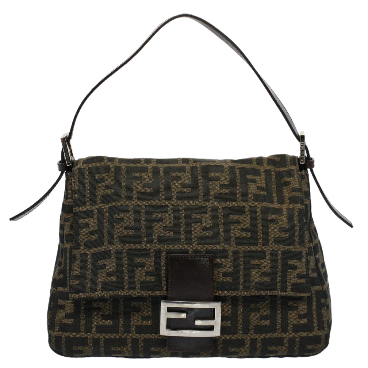 FENDI Zucca Canvas Mamma Baguette Shoulder Bag Black Brown Auth 54707