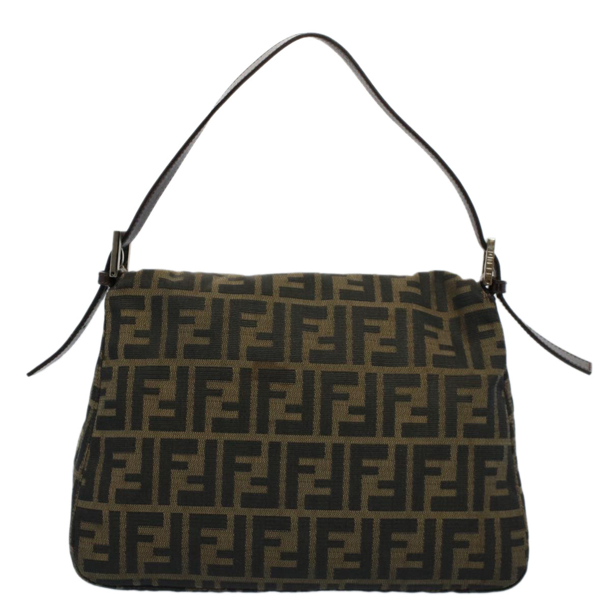 FENDI Zucca Canvas Mamma Baguette Shoulder Bag Black Brown Auth 54707 - 0