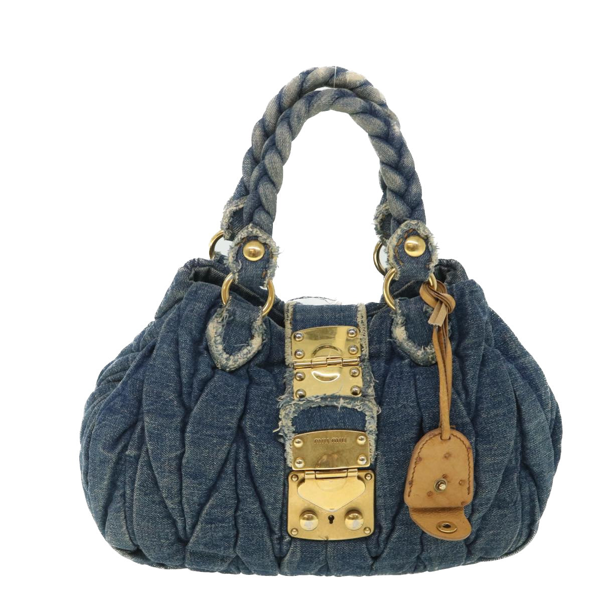 Miu Miu Materasse Hand Bag Denim Blue Auth 54709