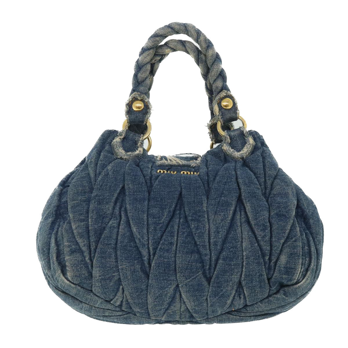 Miu Miu Materasse Hand Bag Denim Blue Auth 54709 - 0