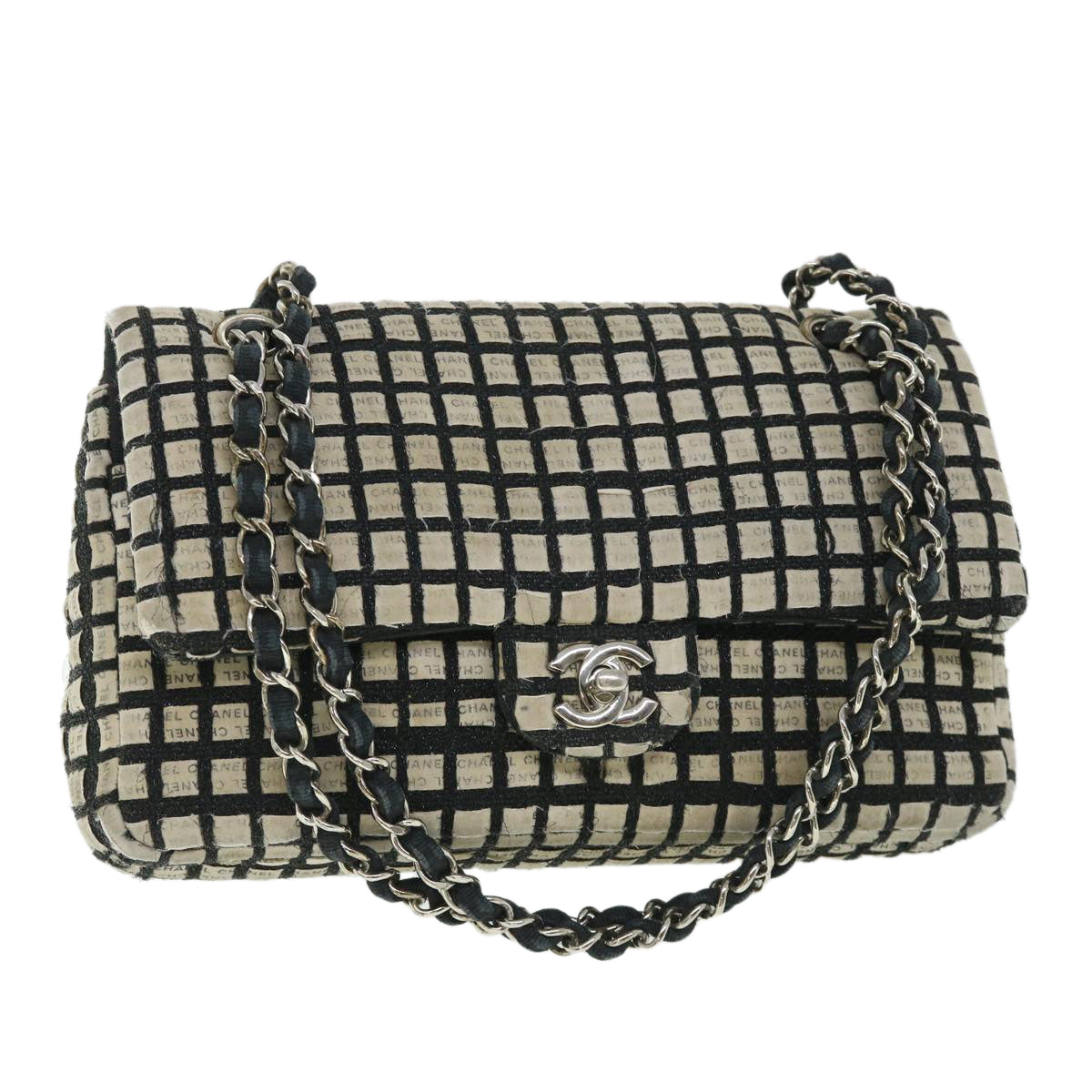 CHANEL Chain Shoulder Bag Tweed Black CC Auth 54716A