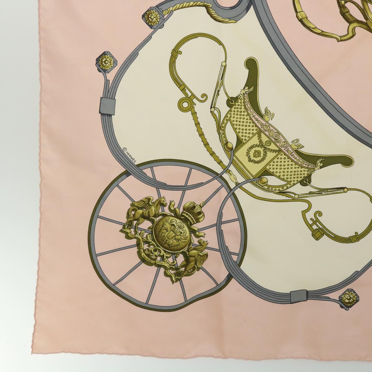 HERMES Carre 90 Springs Scarf Silk Pink White Auth 54717