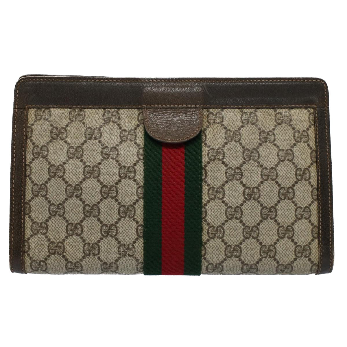 GUCCI GG Canvas Web Sherry Line Clutch Bag Beige Red 41 011 2125 28 Auth 54724