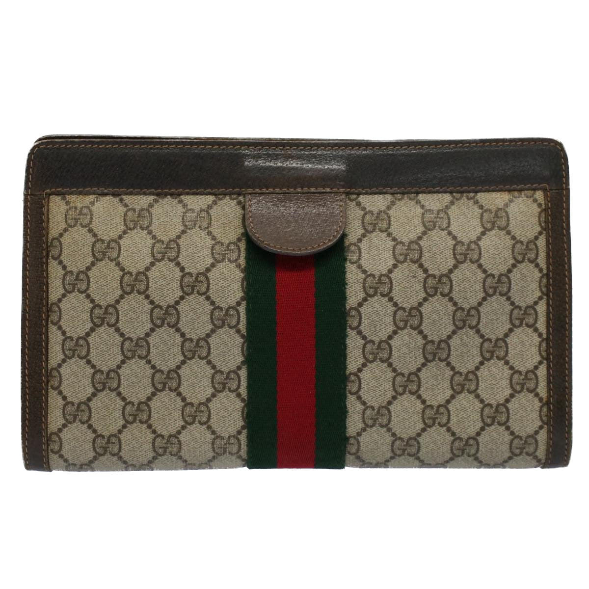 GUCCI GG Canvas Web Sherry Line Clutch Bag Beige Red 41 011 2125 28 Auth 54724 - 0