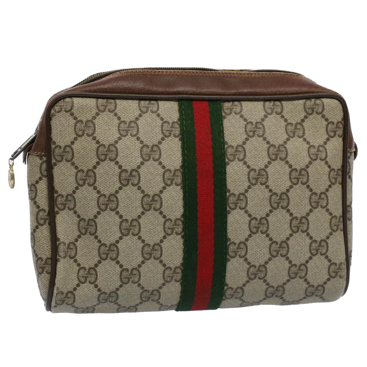 GUCCI GG Canvas Web Sherry Line Clutch Bag Beige Red Green 84 01 012 Auth 54726