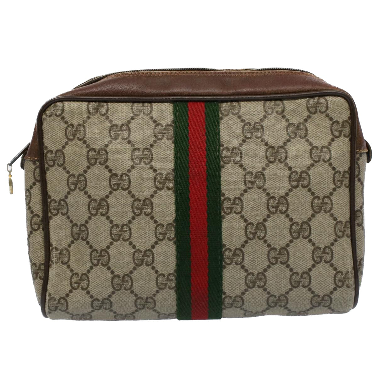 GUCCI GG Canvas Web Sherry Line Clutch Bag Beige Red Green 84 01 012 Auth 54726