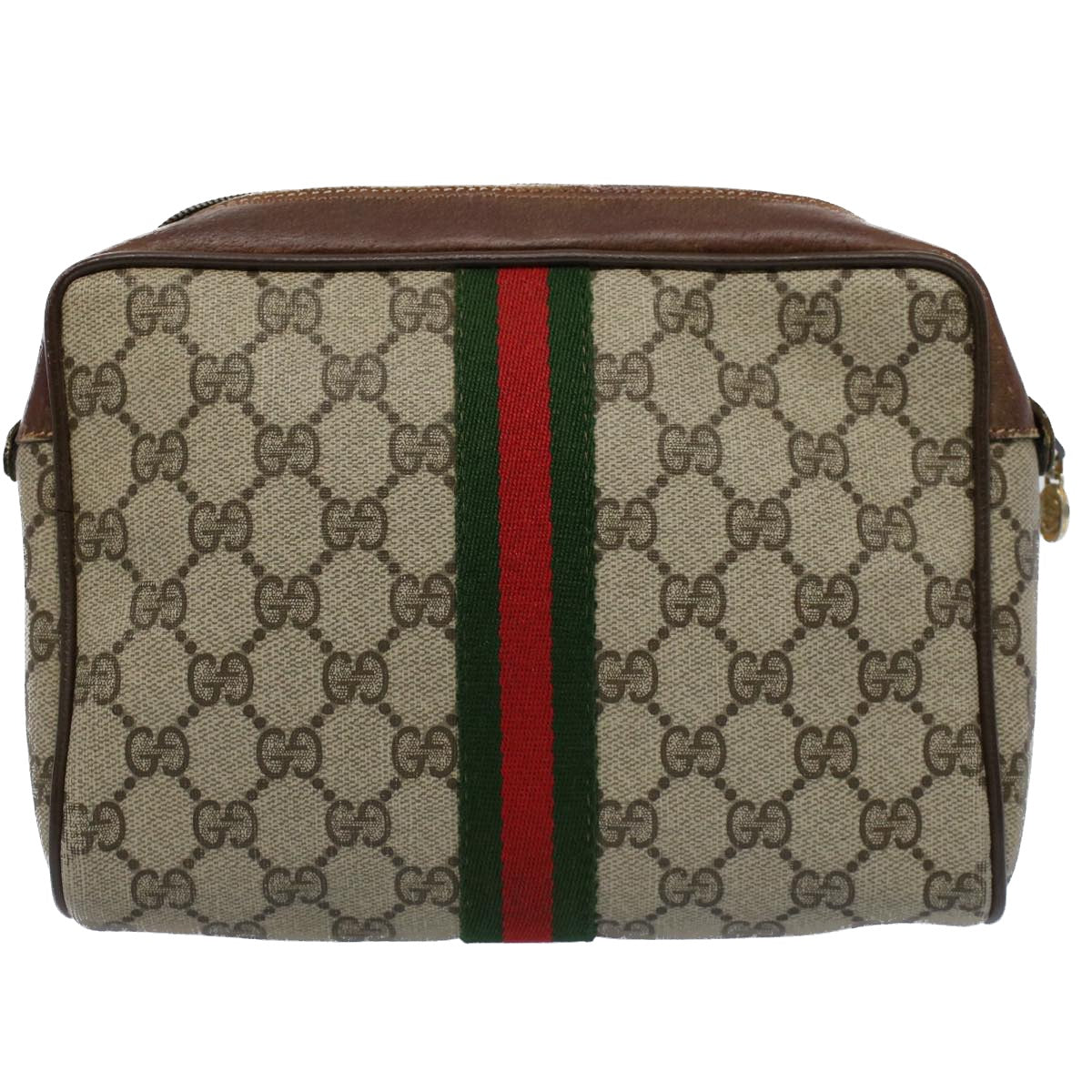 GUCCI GG Canvas Web Sherry Line Clutch Bag Beige Red Green 84 01 012 Auth 54726 - 0