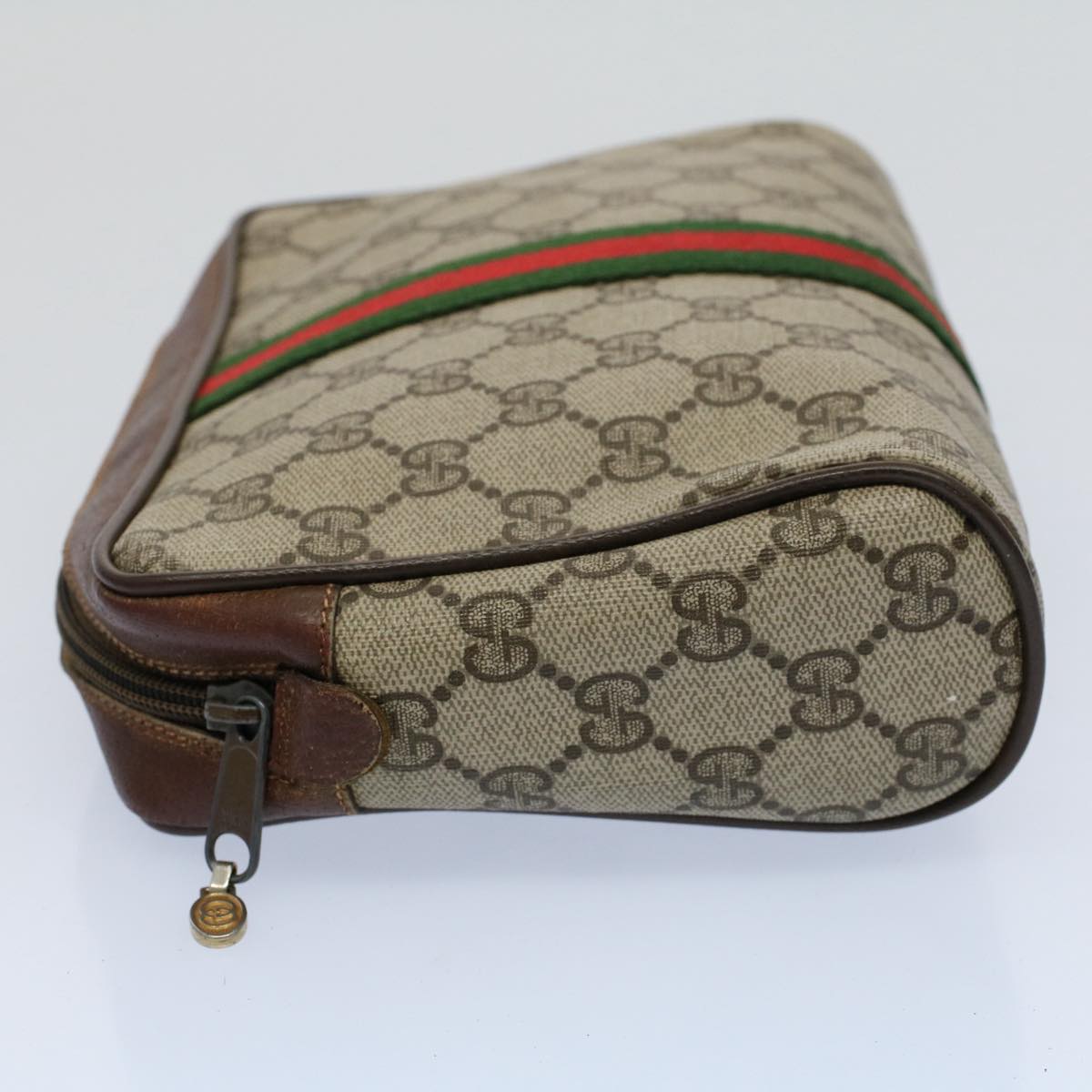 GUCCI GG Canvas Web Sherry Line Clutch Bag Beige Red Green 84 01 012 Auth 54726