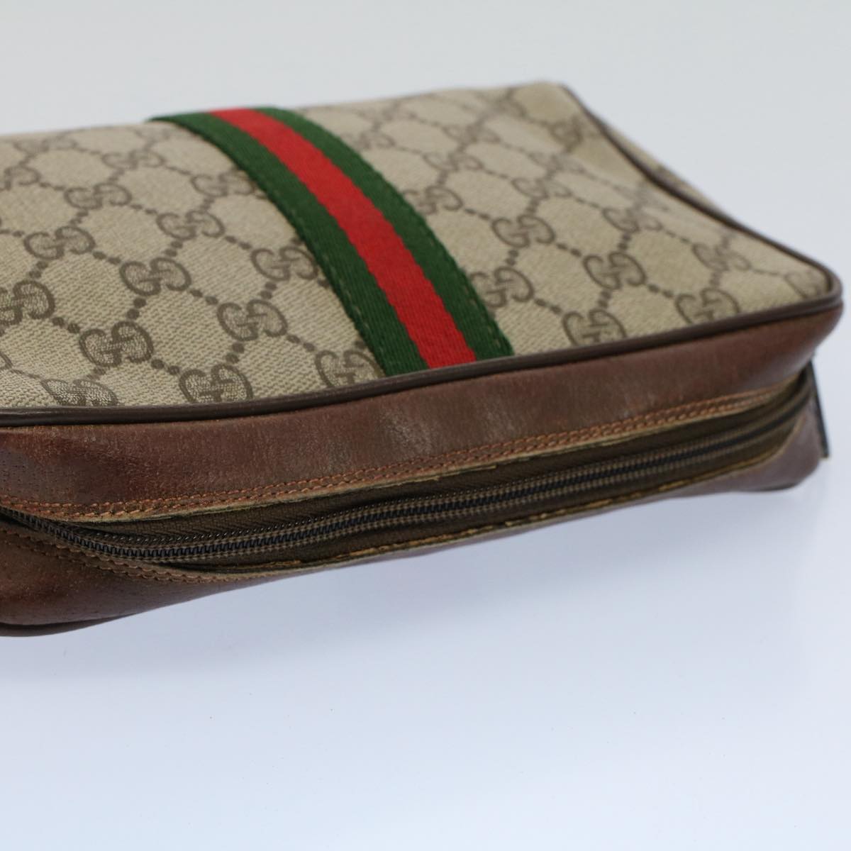 GUCCI GG Canvas Web Sherry Line Clutch Bag Beige Red Green 84 01 012 Auth 54726