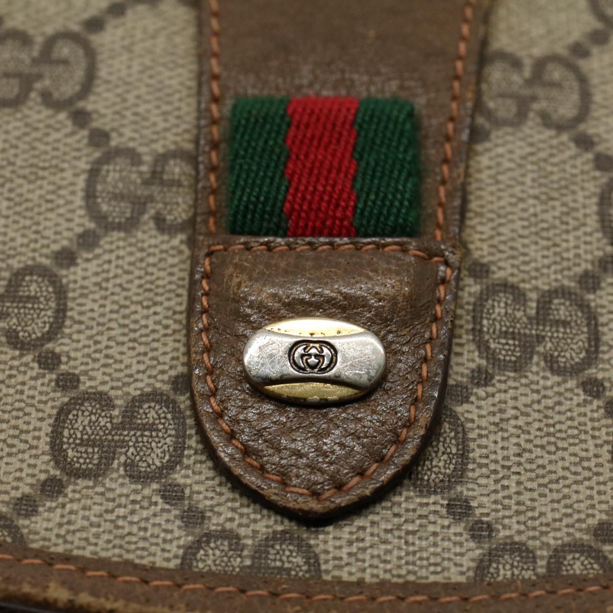 GUCCI GG Canvas Web Sherry Line Clutch Bag Beige Red Green 89 01 030 Auth 54732