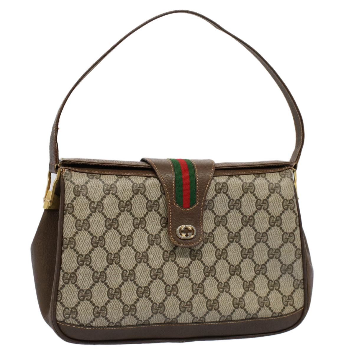 GUCCI GG Canvas Web Sherry Line Shoulder Bag Beige Red 116 02 076 Auth 54737