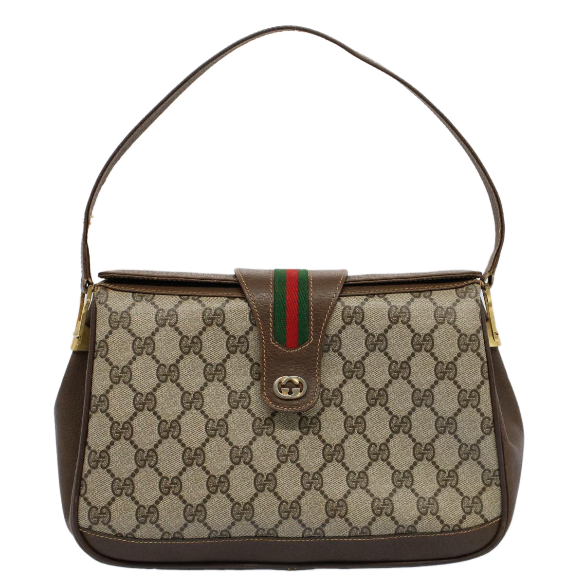 GUCCI GG Canvas Web Sherry Line Shoulder Bag Beige Red 116 02 076 Auth 54737