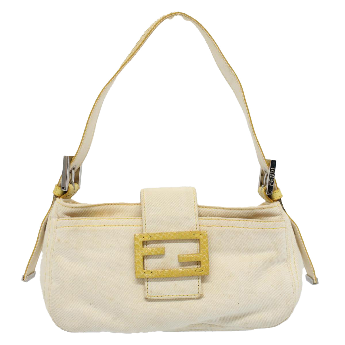 FENDI Mamma Baguette Shoulder Bag Canvas Beige Yellow Auth 54739 - 0