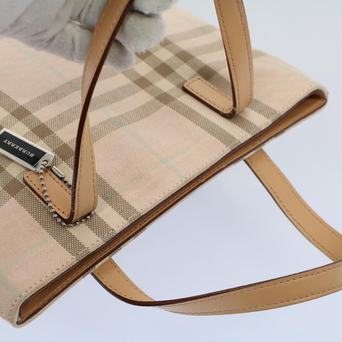 BURBERRY Nova Check Tote Bag Canvas Beige Auth 54744