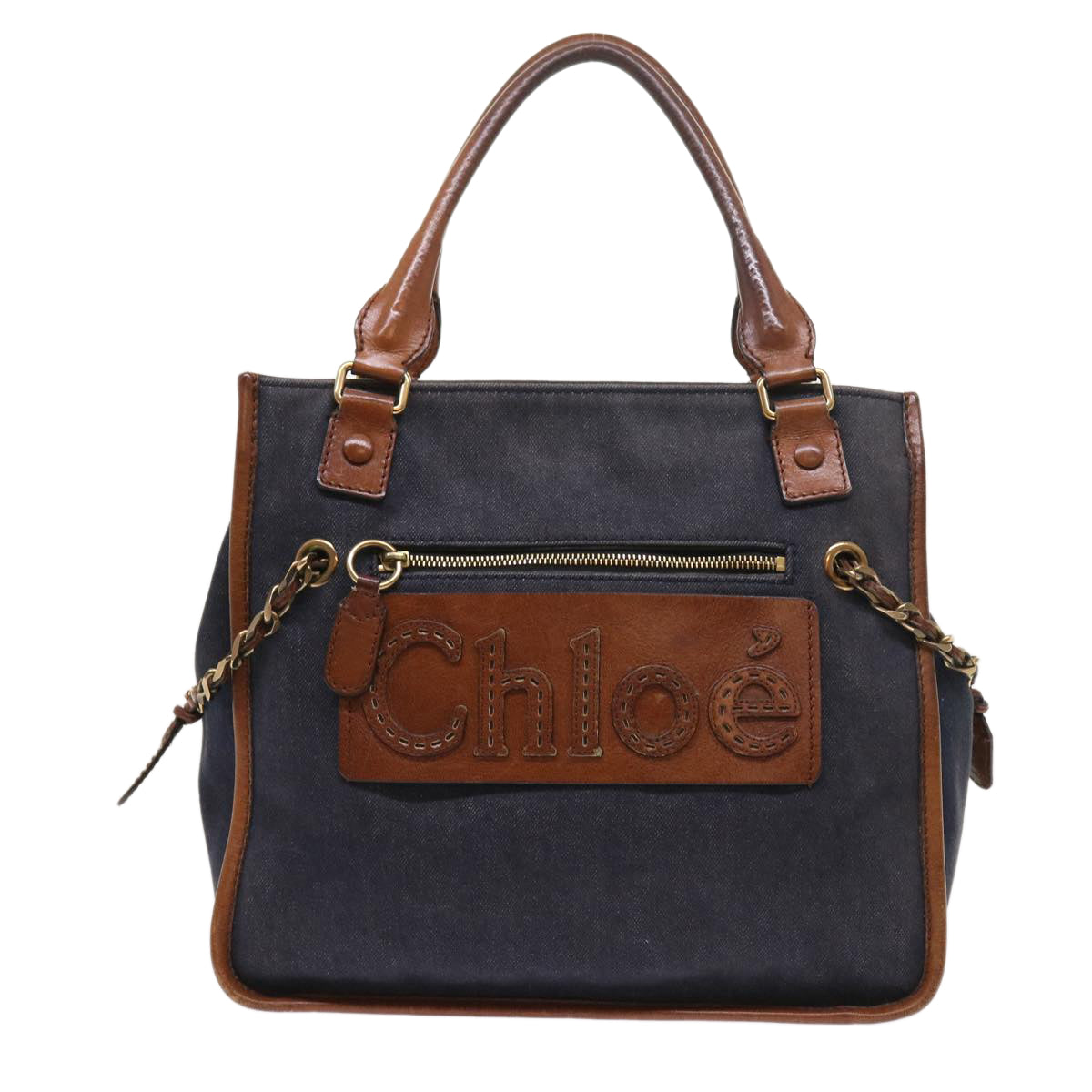 Chloe Harley Hand Bag Denim Navy Auth 54745