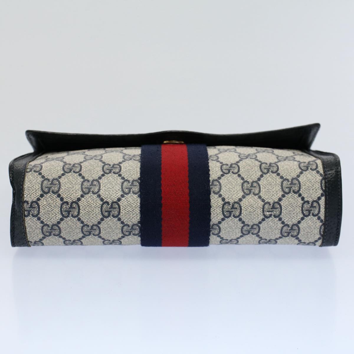 GUCCI GG Canvas Sherry Line Clutch Bag Gray Red Navy 89 01 006 Auth 54747