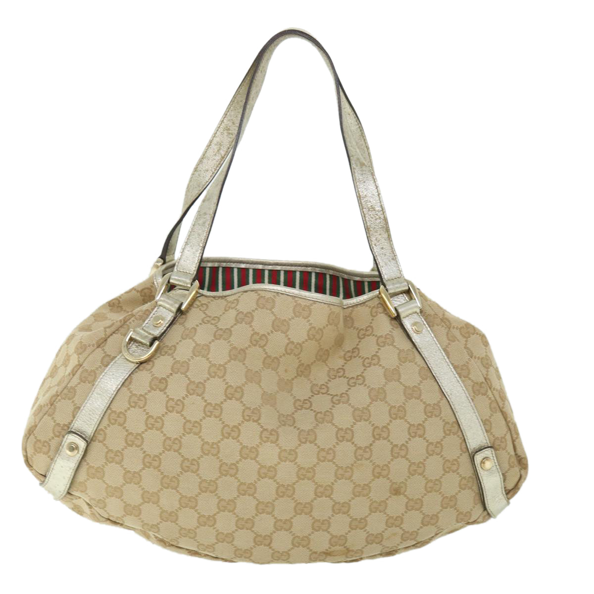 GUCCI GG Canvas Shoulder Bag Beige Gold 130736 Auth 54760