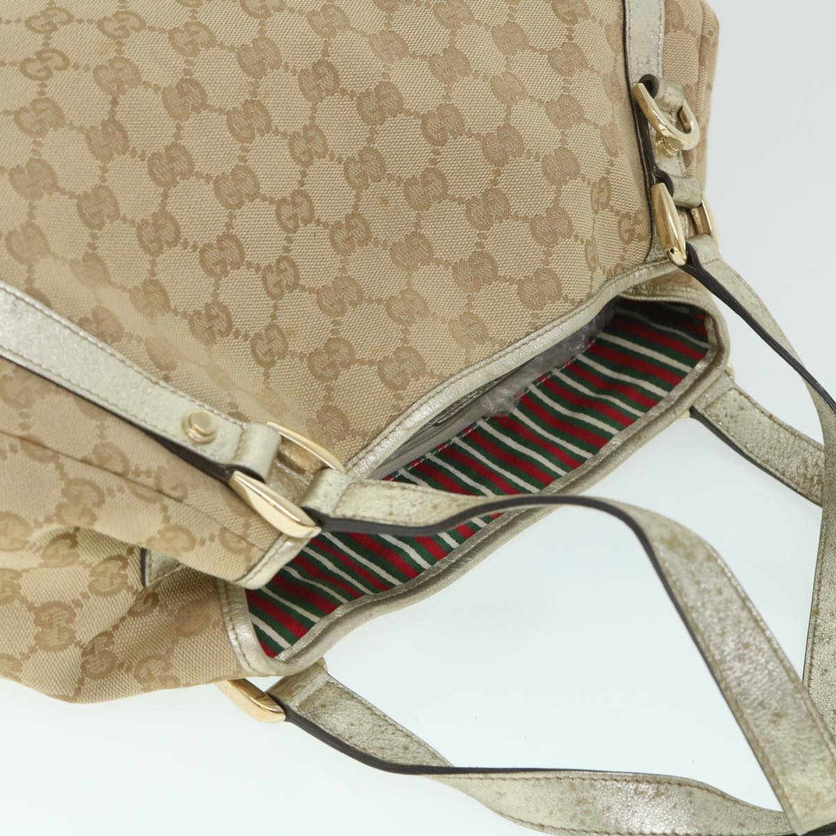 GUCCI GG Canvas Shoulder Bag Beige Gold 130736 Auth 54760