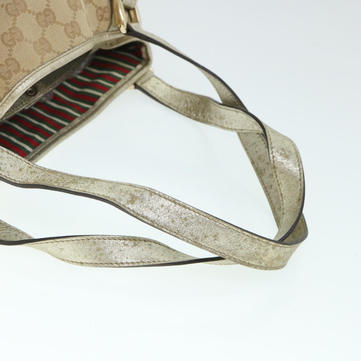 GUCCI GG Canvas Shoulder Bag Beige Gold 130736 Auth 54760