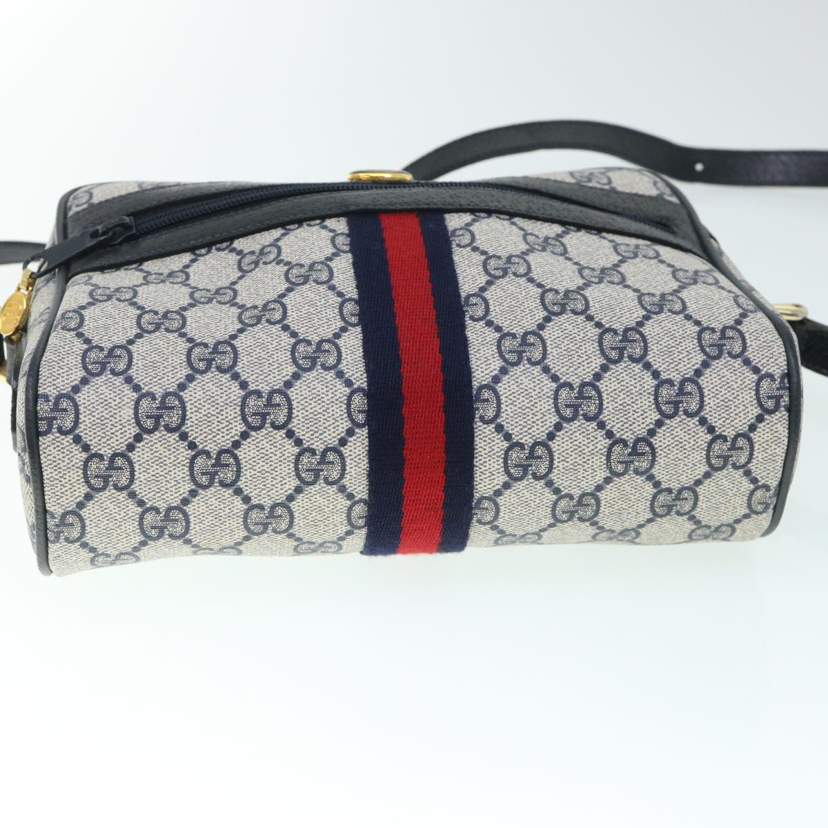 GUCCI GG Canvas Sherry Line Shoulder Bag PVC Leather Gray Red Navy Auth 54775