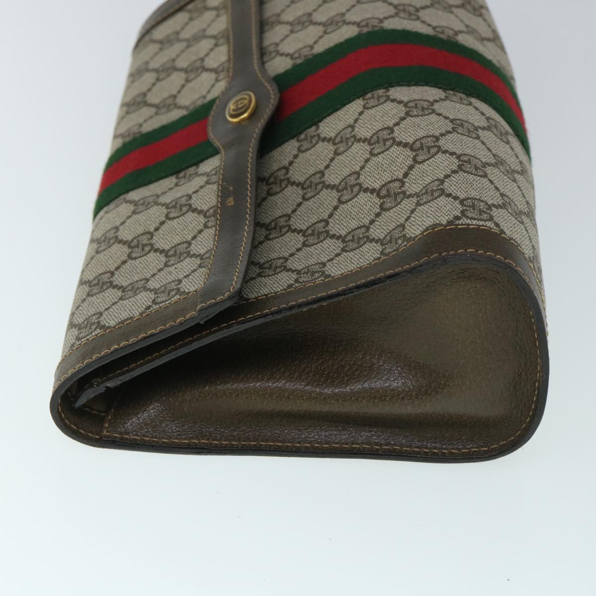 GUCCI GG Canvas Web Sherry Line Clutch Bag PVC Leather Beige Green Auth 54779