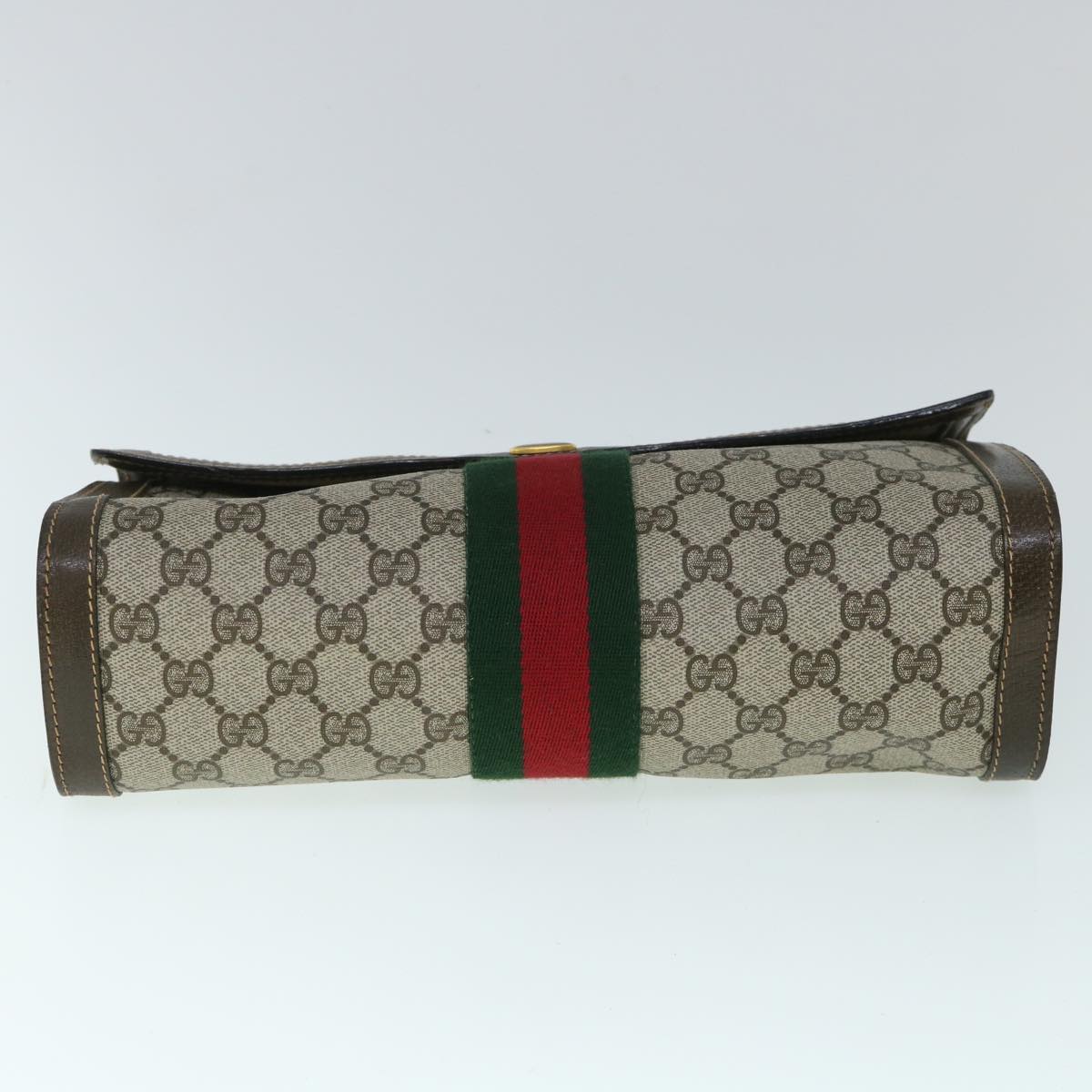 GUCCI GG Canvas Web Sherry Line Clutch Bag PVC Leather Beige Green Auth 54779